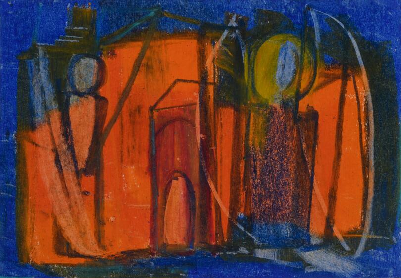 Weihnachtskarte „behütet und getröstet“, gestaltet von Hilde Reiser.